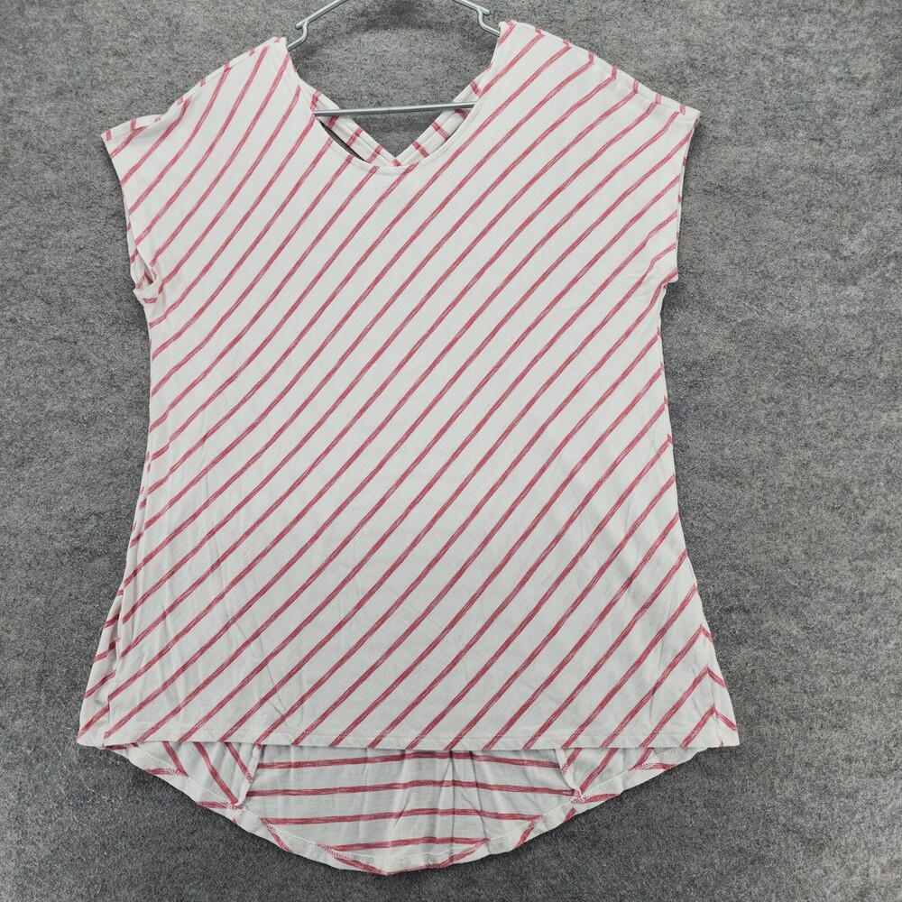 Chicos Shirt Womens 1 US Medium Short Sleeve White Red Striped